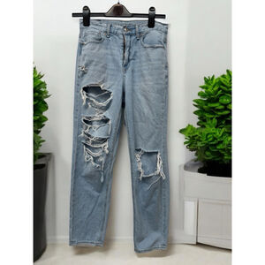 American Eagle Women’s Mom Straight Jeans Distressed Denim Blue Size 2
